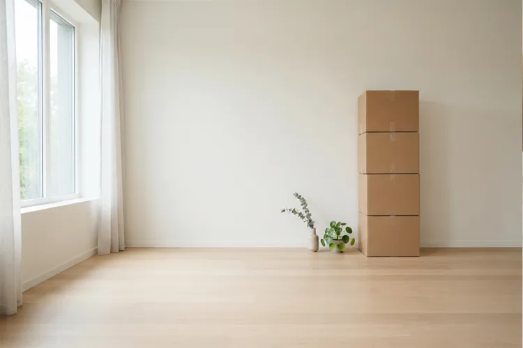 Clean empty room with moving boxes prepared for move-in or move-out cleaning