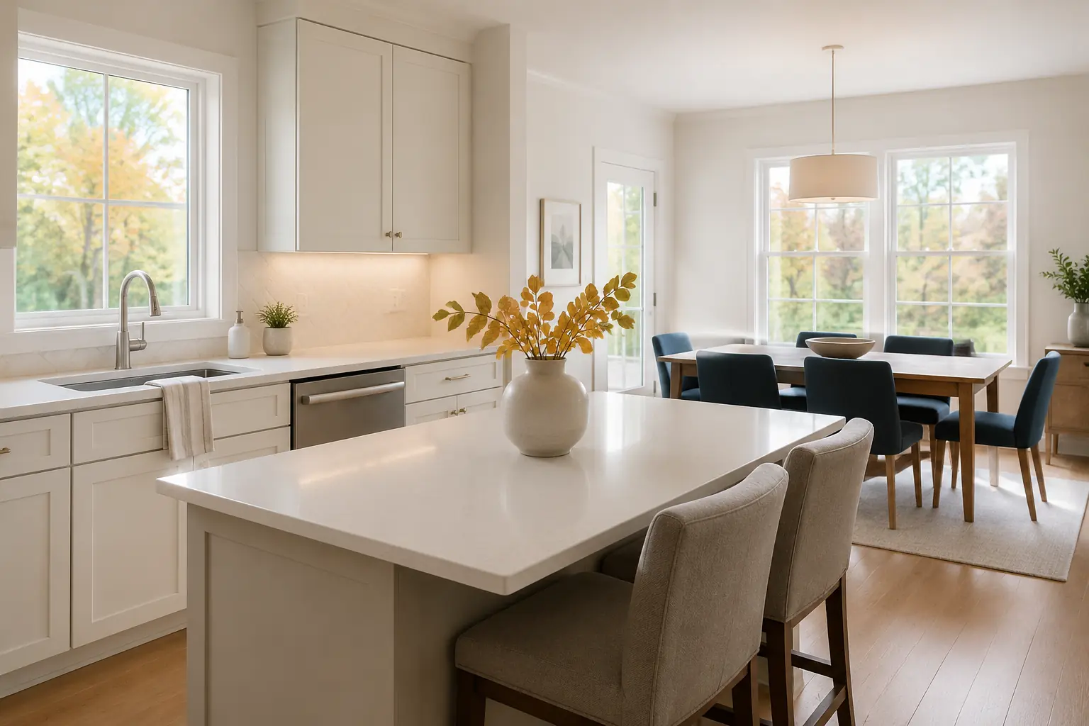 Bright professionally deep-cleaned kitchen prepared for fall in a South Charlotte home