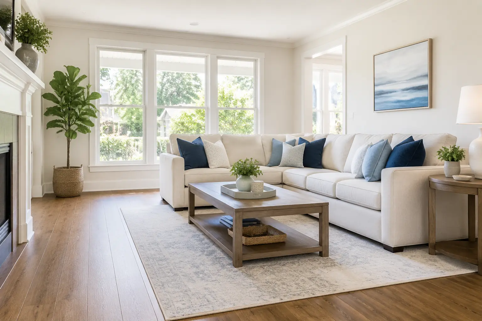 Bright professionally cleaned living room for house cleaning service in Weddington, NC